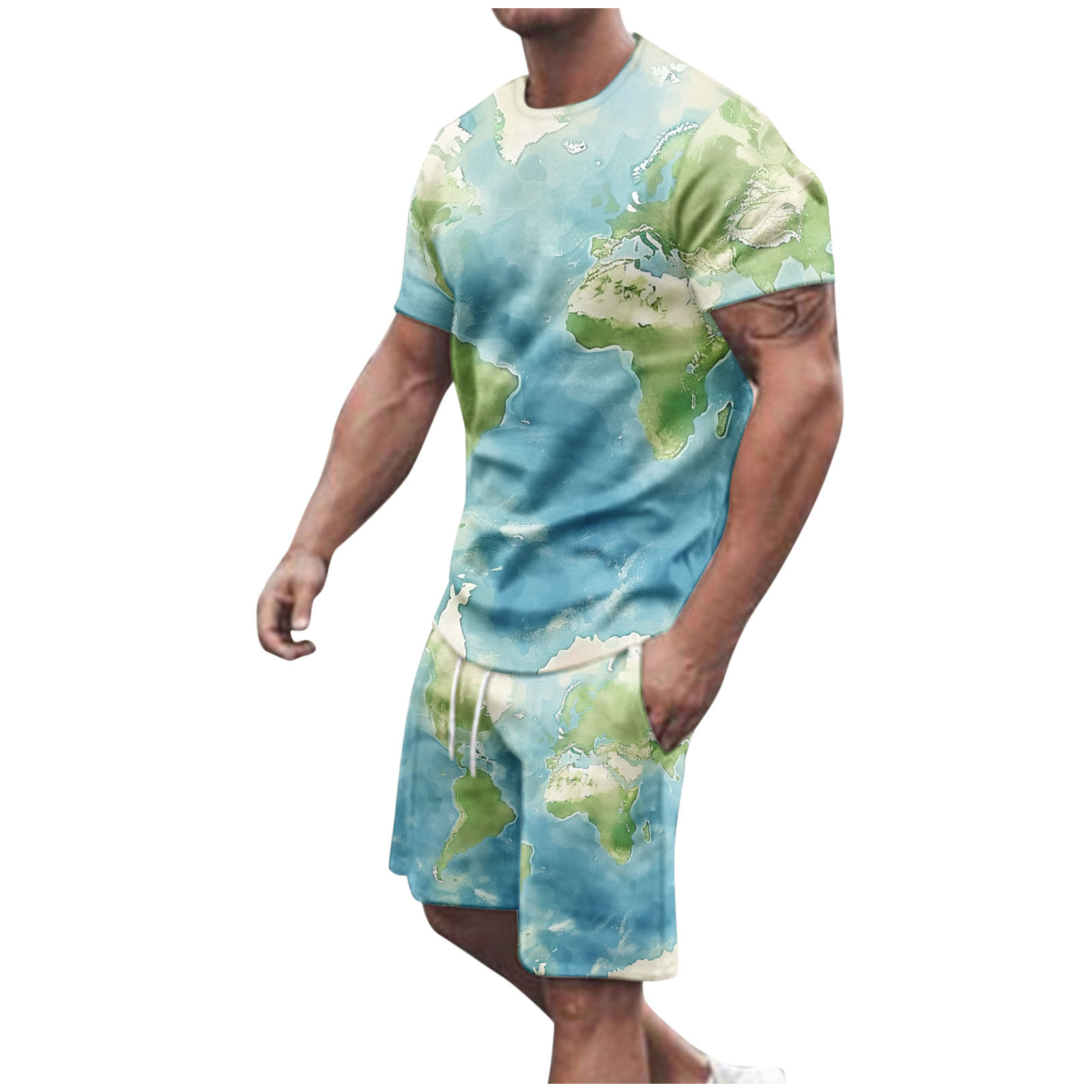 hopeusnice Men's Map Graphic Lounge Sets Clearance Fall Lightweight 2Pcs Swim Trunks Beach Sets Pants Hawaiin Loungewear Elastic Waist Drawstring Shorts Pockets Clothing for Male